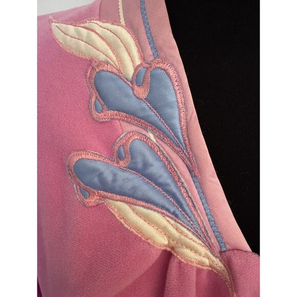 Vanity Fair Long PINK White Blue Applique robe House Zip Large pockets vintage - Picture 5 of 14